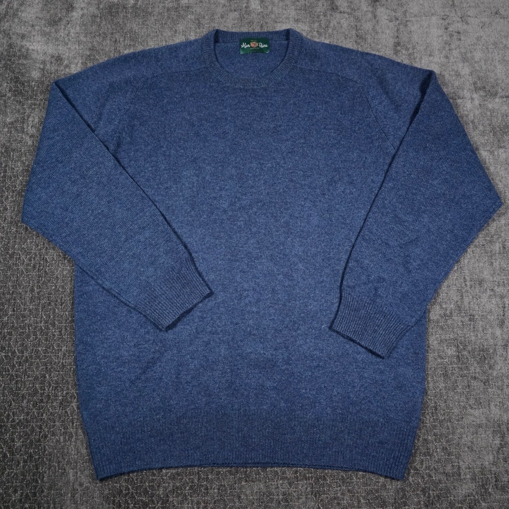 Alan Paine Mens Blue Pure Lambswool Crewneck Sweater Made in England Size 44 52
